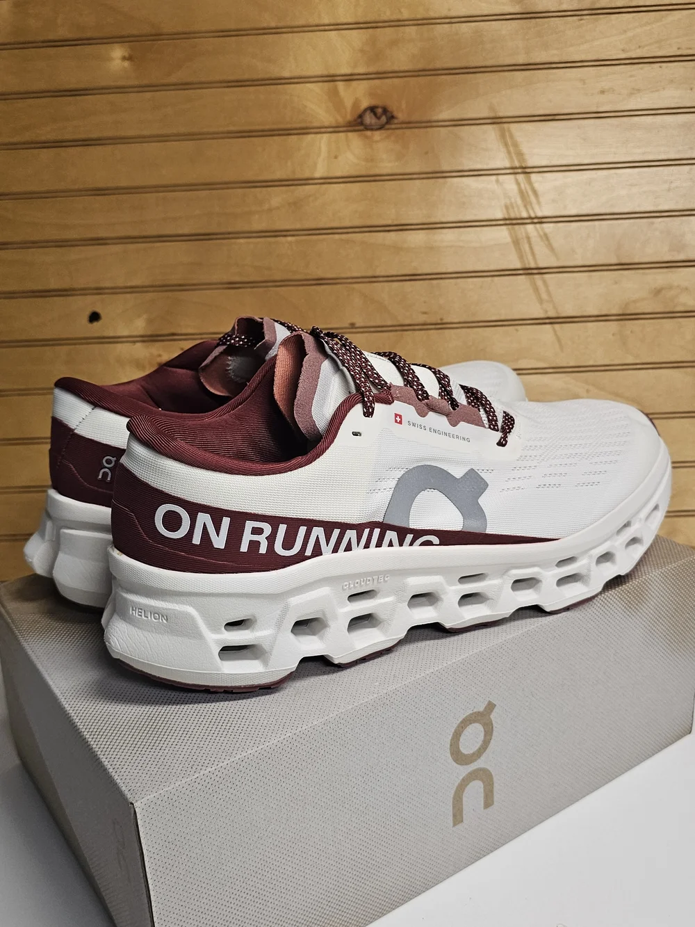On Running Men's Cloudmonster 3 White / Maroon Running Shoes New